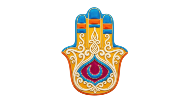 Isolated hamsa charm, ornamental hand symbol of protection, good luck, and blessing amulet