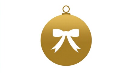 Fototapeta premium Elegant gold christmas bauble icon with ribbon bow design for holiday decor and festive graphics