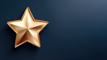 Obraz premium Shiny metallic golden star icon on deep navy background for digital design and decoration themes