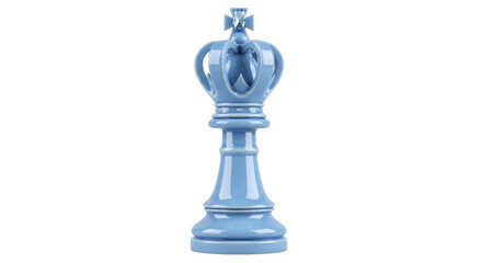 Isolated ceramic chess king piece in light blue hue, artful craftsmanship and elegant design