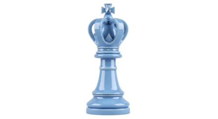 Isolated ceramic chess king piece in light blue hue, artful craftsmanship and elegant design