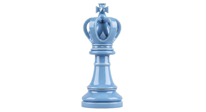 Isolated ceramic chess king piece in light blue hue, artful craftsmanship and elegant design
