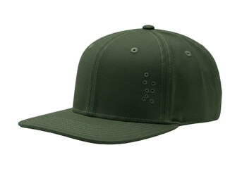 Isolated army-green-colored baseball cap with vent holes, a fashionable and functional headwear
