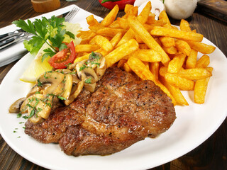 Grilled Pork Neck Steak with French Fries