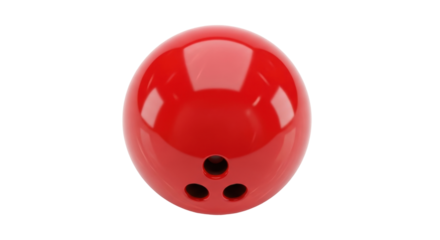 Isolated red bowling ball, three holes for fingers, sporting equipment, game of bowling