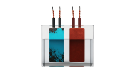 Isolated electrochemical cell featuring electrodes in solution ready for electrolysis procedure