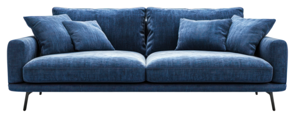 PNG Blue minimal modern sofa furniture couch comfortable.