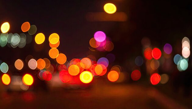 City night blurred lights colorful bokeh circles gleam brightly