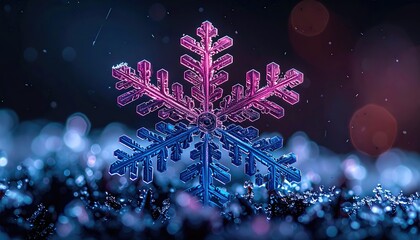 Colorful snowflake with intricate patterns on snow