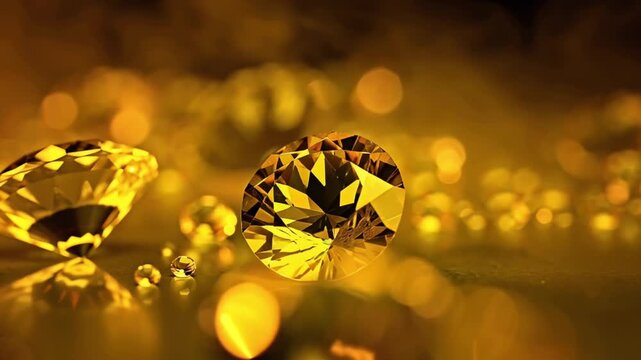 AI generative video of a sparkling citrine gemstone showcasing vivid golden-yellow hues and radiant light reflections, symbolizing warmth and positive energy