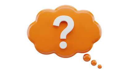 Isolated orange thinking bubble with white question mark and thought connection