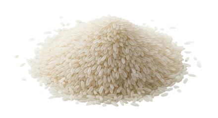 Isolated heap of uncooked long grain rice ready for cooking or processing food product