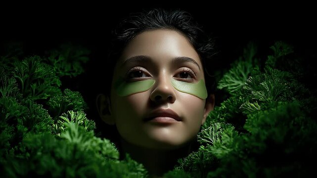 Woman Enjoys Peaceful Eye Care Surrounded by Greenery