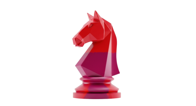 Isolated red horse chess piece for game strategy and abstract polygonal design project art