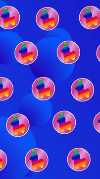 Animation of rows of rainbow unicorn icons over blue background