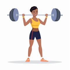 Obraz premium Cartoon illustration of a strong African American woman lifting a barbell during a workout.