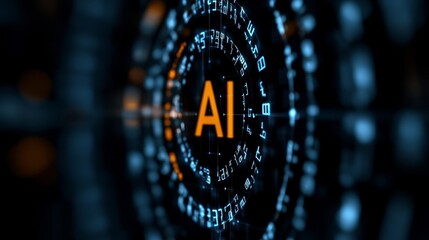 Futuristic AI technology with glowing symbols swirling around the core, perfect for cutting-edge innovation and digital transformation projects