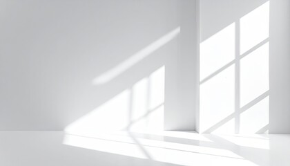Fototapeta premium Light and shadows create patterns on a bright white room