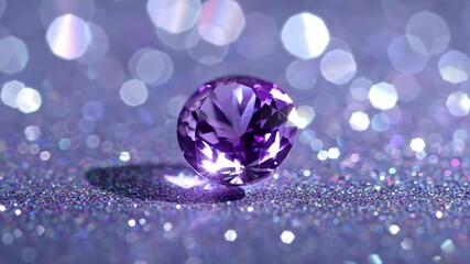 AI generative video showcasing a rotating amethyst gemstone in dramatic lighting, highlighting its deep purple hues and sparkling crystal details - Powered by Adobe