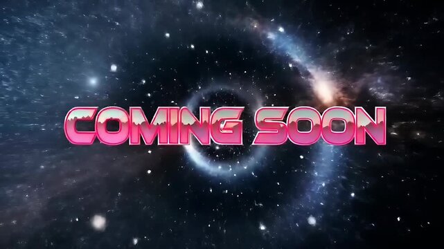 Coming soon typography with lightning bolts in space background