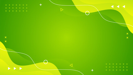 Abstract green gradient fluid wave background with geometric shapes. Modern dynamic wallpaper. Trendy banner template design for sales, business, ads, events, websites, pages, and more