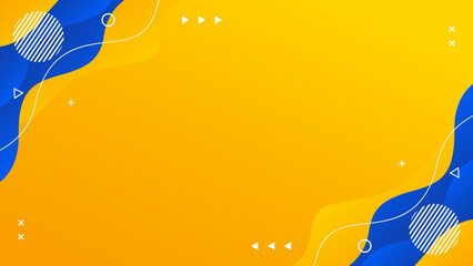 Abstract orange-yellow and blue fluid wave background with geometric shapes. Modern dynamic wallpaper. Template banner background for sales, business, ads, events, web, pages, and more