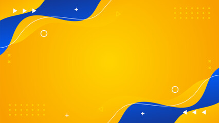 Abstract orange-yellow and blue fluid wave background with geometric shapes. Modern dynamic wallpaper. Template banner background for sales, business, ads, events, web, pages, and more