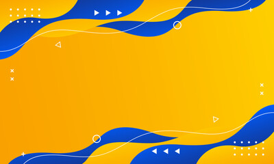 Abstract orange-yellow and blue fluid wave background with geometric shapes. Modern dynamic wallpaper. Template banner background for sales, business, ads, events, web, pages, and more