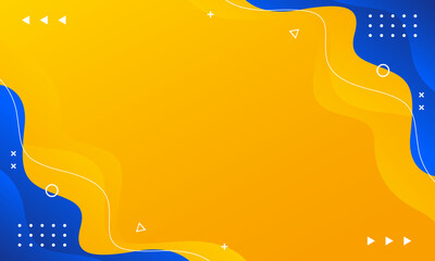 Abstract orange-yellow and blue fluid wave background with geometric shapes. Modern dynamic wallpaper. Template banner background for sales, business, ads, events, web, pages, and more