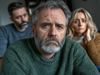 Selective focus. Frustrated man overwhelmed by tension and relationship problems