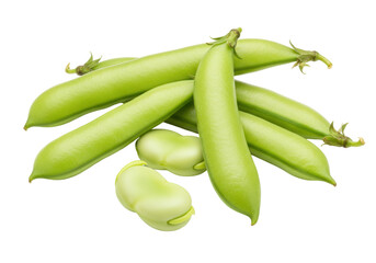 Isolated Broad beans pile with pods, raw fava beans ingredient for healthy organic cooking