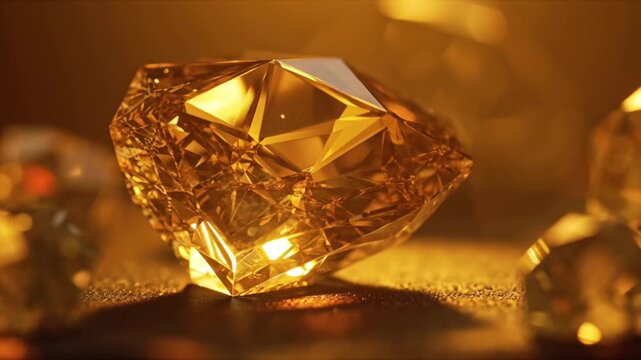 AI generative video showcasing a dramatic rotating camera view of a brilliant topaz gemstone under cinematic lighting and stunning reflections
