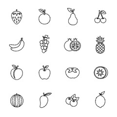 果物のアイコンのセット　フルーツのベクターイラスト　手描き風