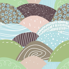 Seamless floral pattern based on traditional folk art ornaments. Colorful flowers on color background. Scandinavian style. Sweden nordic style. Vector illustration. Simple minimalistic pattern.