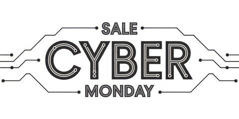 Cyber monday sale lettering isolated on white background for online shopping