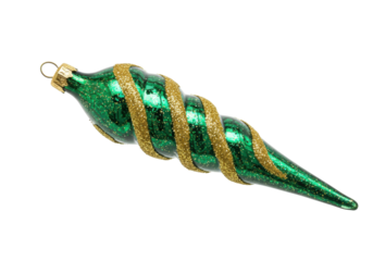 Isolated glittering green Christmas ornament with a golden spiral for seasonal decoration