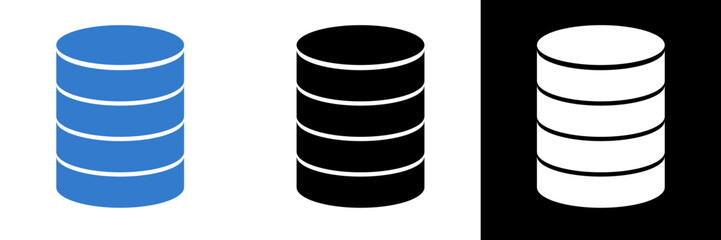 Minimalist database vector icon representing information storage and data systems. Perfect for web hosting, cloud storage, big data, and database management visuals.