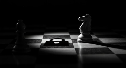Chess Knight and Pawn Dark Monochrome Strategic Game Competition
