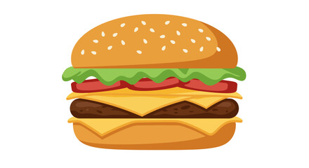 Cartoon hamburger with seeded bun lettuce tomato cheese and patty