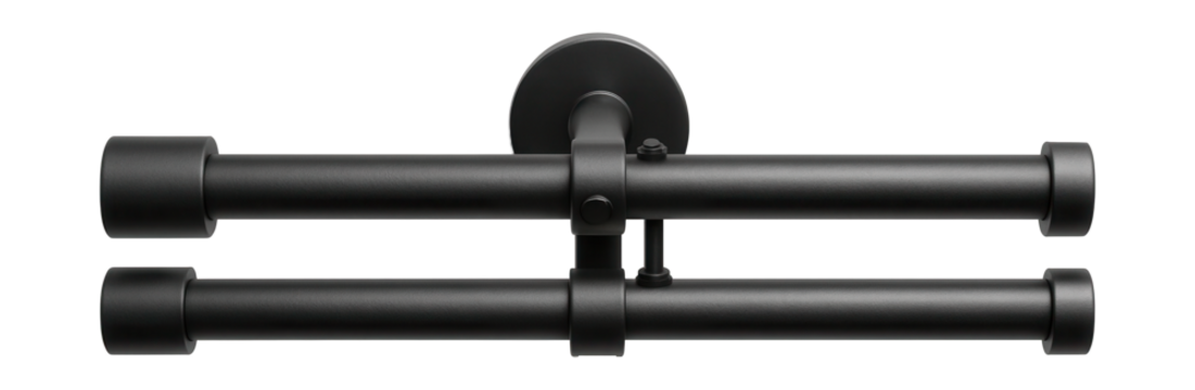 Matte black double curtain rod set for layered window treatments in urban spaces.