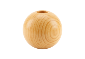 Isolated hollow wooden ball, decorative round object made of light wood for crafts and home decor