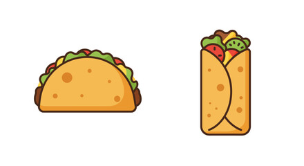 A taco and a burrito are depicted with cartoonish outlines
