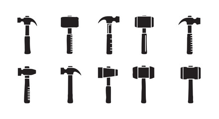 Assorted hammer silhouettes illustrating different hammer types in construction woodworking