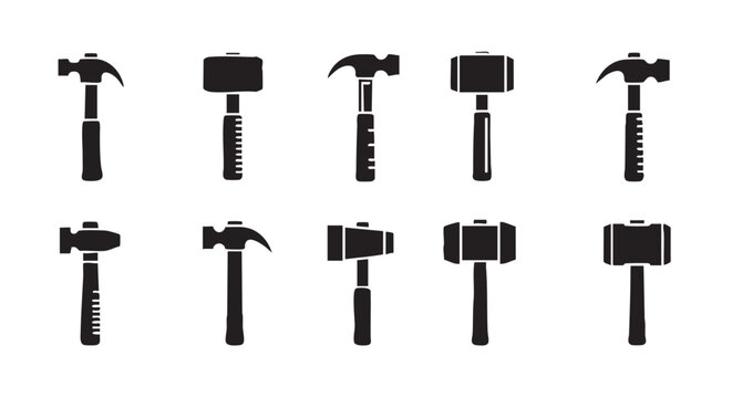 Assorted hammer silhouettes illustrating different hammer types in construction woodworking