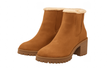 Brown suede women's ankle boots with fur lining