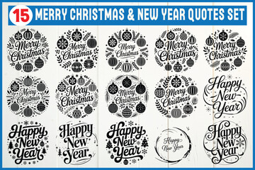 Christmas greetings ornaments and New Year phrases