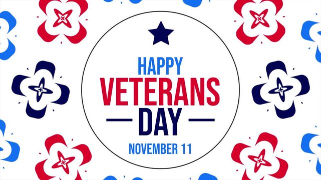 Happy veterans day november eleventh patriotic star floral red blue white holiday