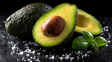 Fresh ripe avocado on stone table natural food photo
