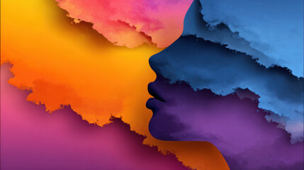 Obraz premium Identity and fragmentation in media create vibrant interplay of colors and shapes, reflecting complexity of human expression