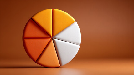 Obraz premium 3D pie chart with orange and white segments on a gradient background.